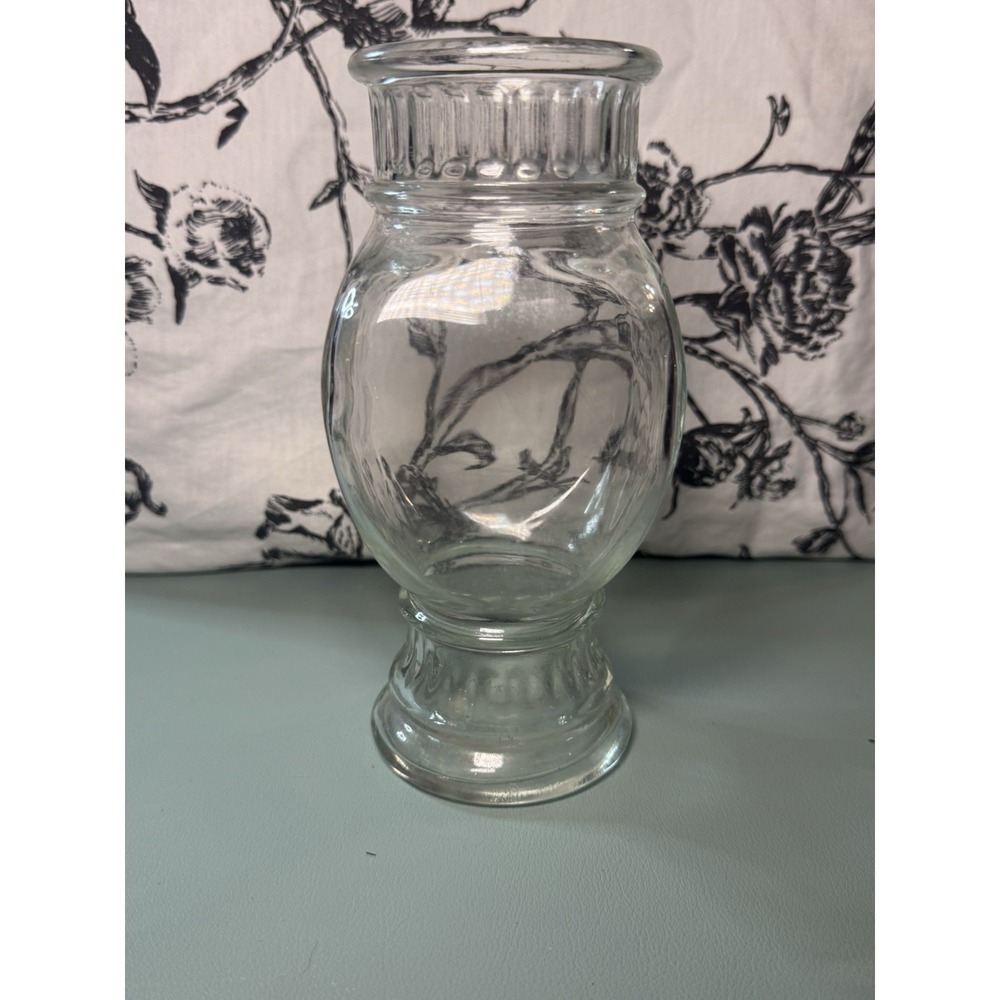 Vintage Clear Glass Pedestal Apothecary Jar Fluted Rim Mid 20th Century